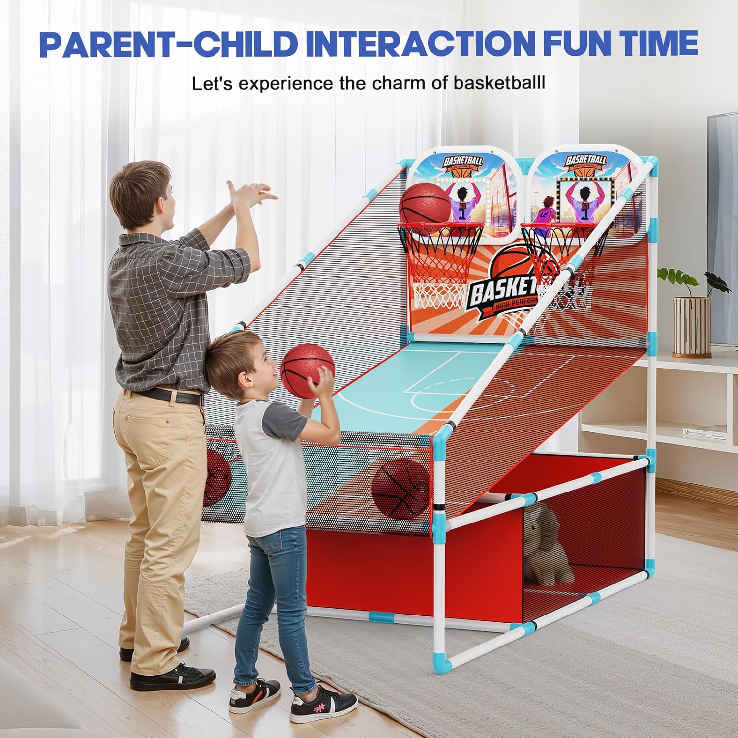 2-Player Arcade Basketball Game Set,Upgraded Indoor Hoop with LED Light Electronic Scoreboard 4 Balls,Carnival Games Sports Toys Kids 3-12 for Home Party Backyard Outdoor Boys Girls Toddlers Gifts
