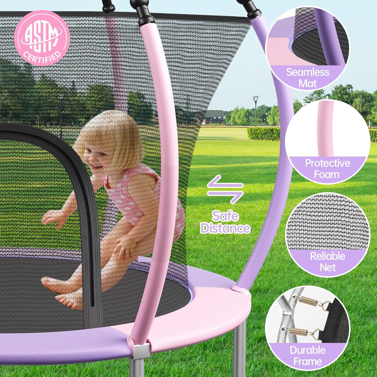 🔥【Year-end promotion】55/60 Trampoline for Kids, 4.5/5 FT Toddler Trampoline with Enclosur Net, Basketball Hoop & Sandbag, 440 LBS Capacity, Adjustable Height，Gifts for Ages 3-12 Boys & Girls