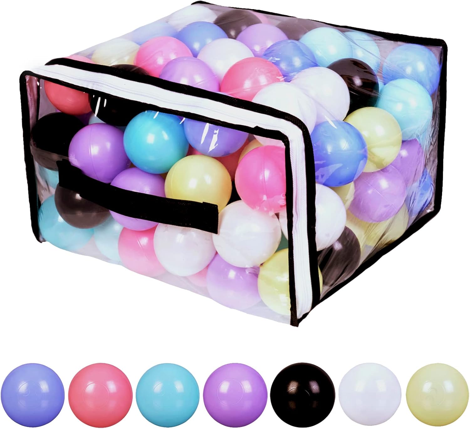 Hovenlay Ball Pit Balls Phthalate Free BPA Free Crush Proof Plastic - 7 Bright Colors in Reusable Play Toys for Kids with Storage Bag