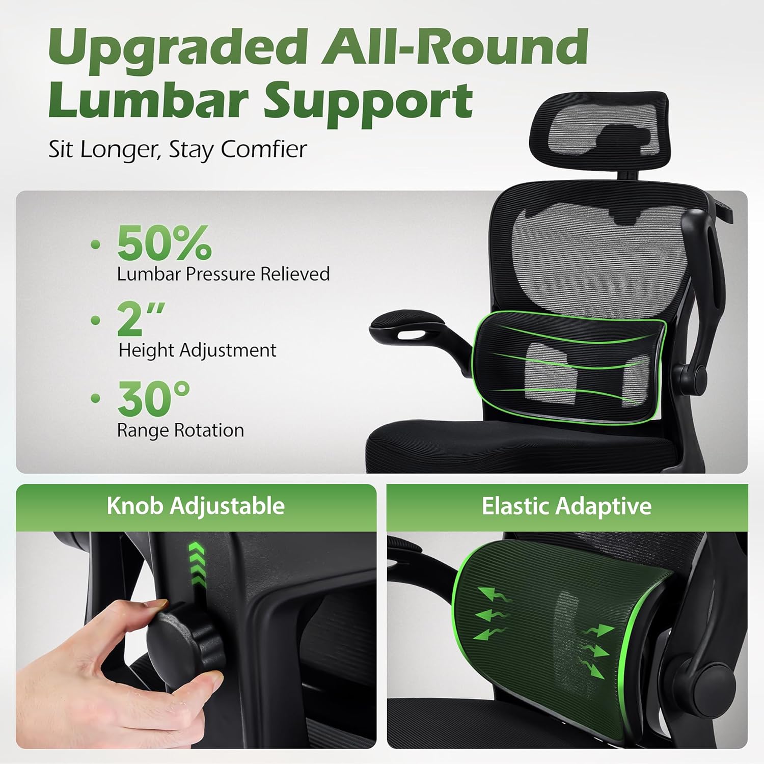 🔥【Buy 1 Get 2 Free】AreShark Office Chair Ergonomic Desk Chairs with Adjustable Lumbar Support& Headrest Hanger, High Back Breathable Mesh Chair with Wheels, Rolling Swivel Comfy Task Computer Chair for Home Work Gaming