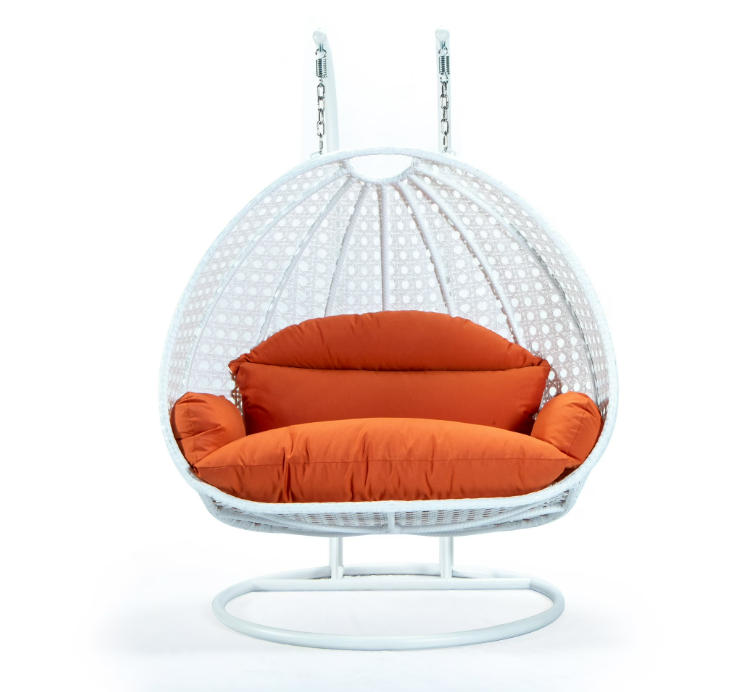 😍【Buy 1 Get 1 Free】LeisureMod Modern Beige Wicker Hanging Double Seater Egg Swing Chair with Cushion
