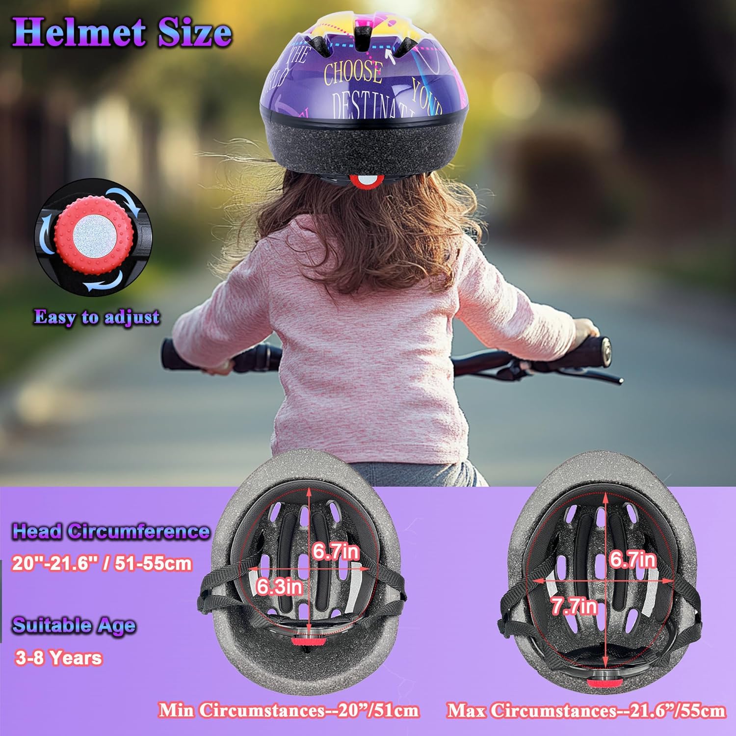 Lamsion Kids Helmet Adjustable for Kids Ages 3-8 Years Old Boys Girls, Toddler Helmet with Protective Sports Gear Set Knee Elbow Pads Wrist Guards for Cycling Skateboard Scooter