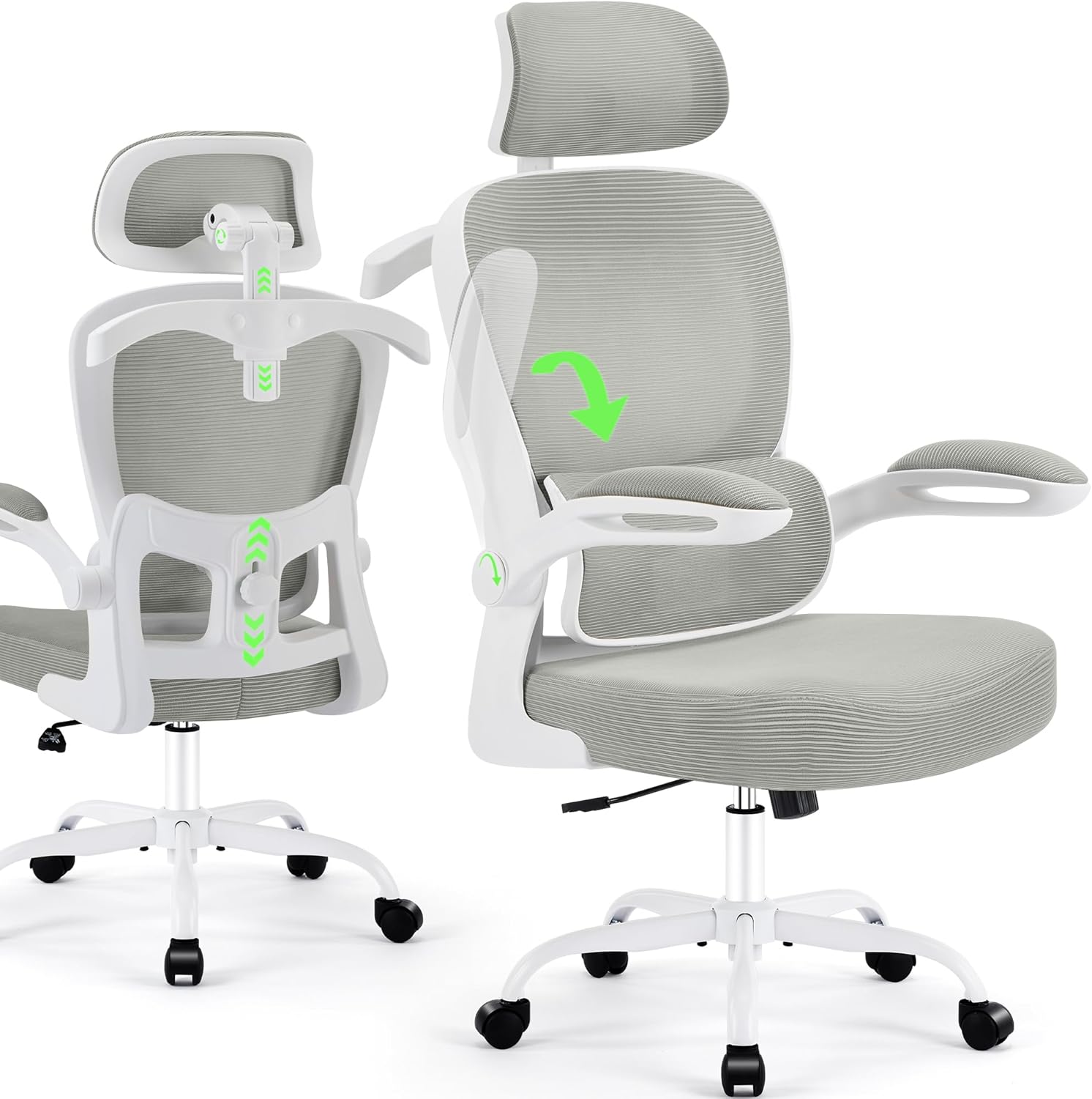 🔥【Buy 1 Get 2 Free】AreShark Office Chair Ergonomic Desk Chairs with Adjustable Lumbar Support& Headrest Hanger, High Back Breathable Mesh Chair with Wheels, Rolling Swivel Comfy Task Computer Chair for Home Work Gaming