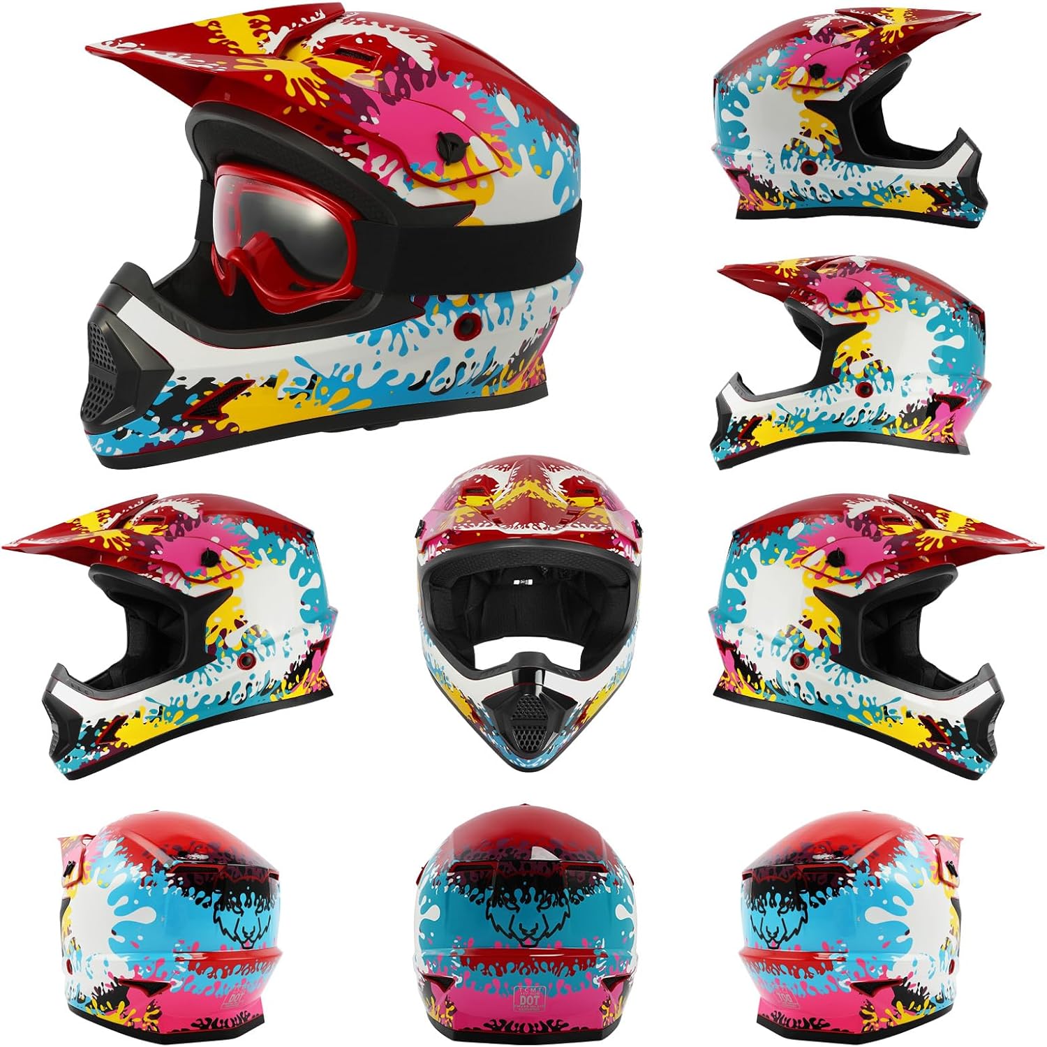 🌲🎅Year-end promotions🌲🎅TCMT DOT Youth Kids Dirt Bike Helmet Youth Motocross Helmet Full Face ATV Four Wheeler Motorcycle BMX Helmet for Boys Girls, Off-Road Protective Gear with Goggles Gloves New