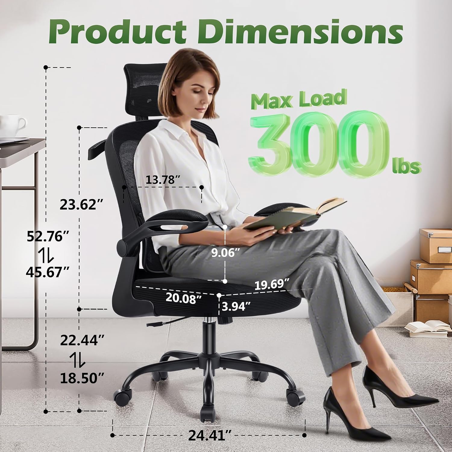 🔥【Buy 1 Get 2 Free】AreShark Office Chair Ergonomic Desk Chairs with Adjustable Lumbar Support& Headrest Hanger, High Back Breathable Mesh Chair with Wheels, Rolling Swivel Comfy Task Computer Chair for Home Work Gaming
