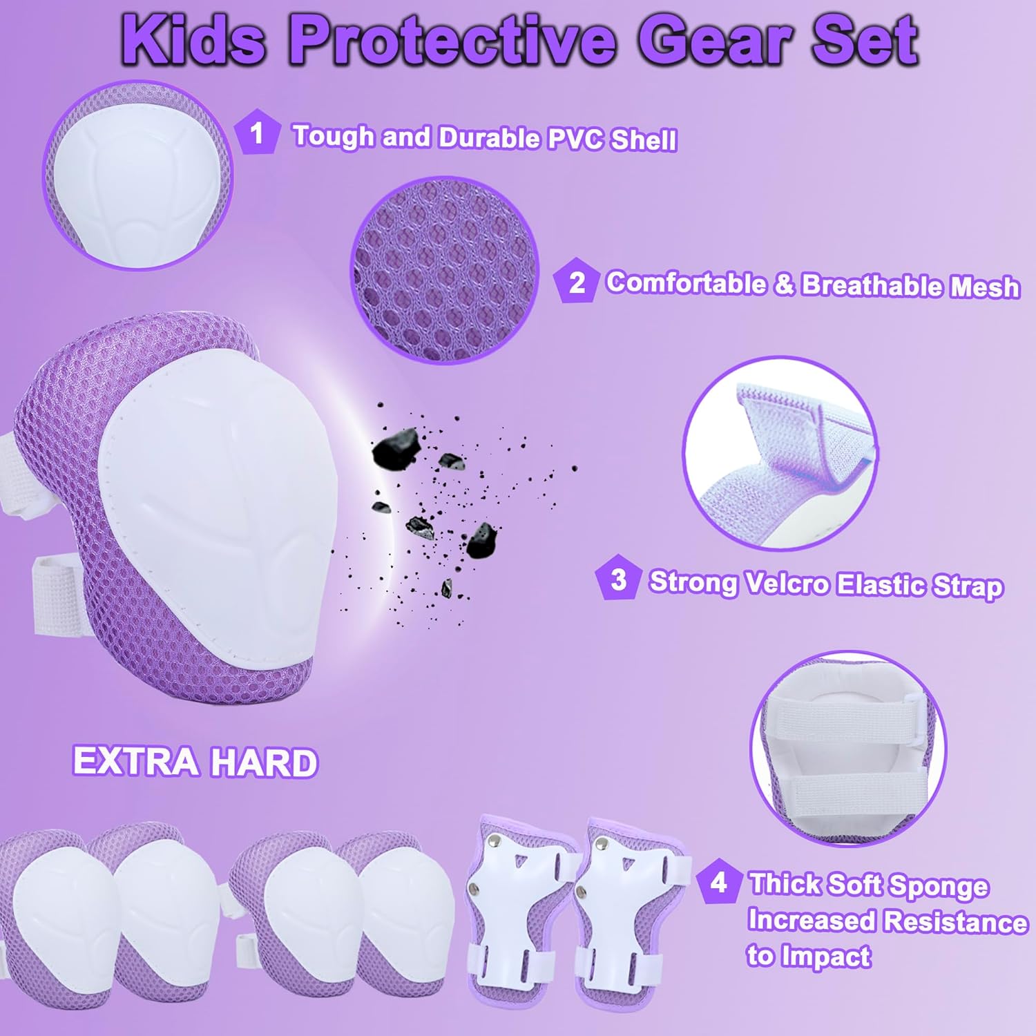 Lamsion Kids Helmet Adjustable for Kids Ages 3-8 Years Old Boys Girls, Toddler Helmet with Protective Sports Gear Set Knee Elbow Pads Wrist Guards for Cycling Skateboard Scooter