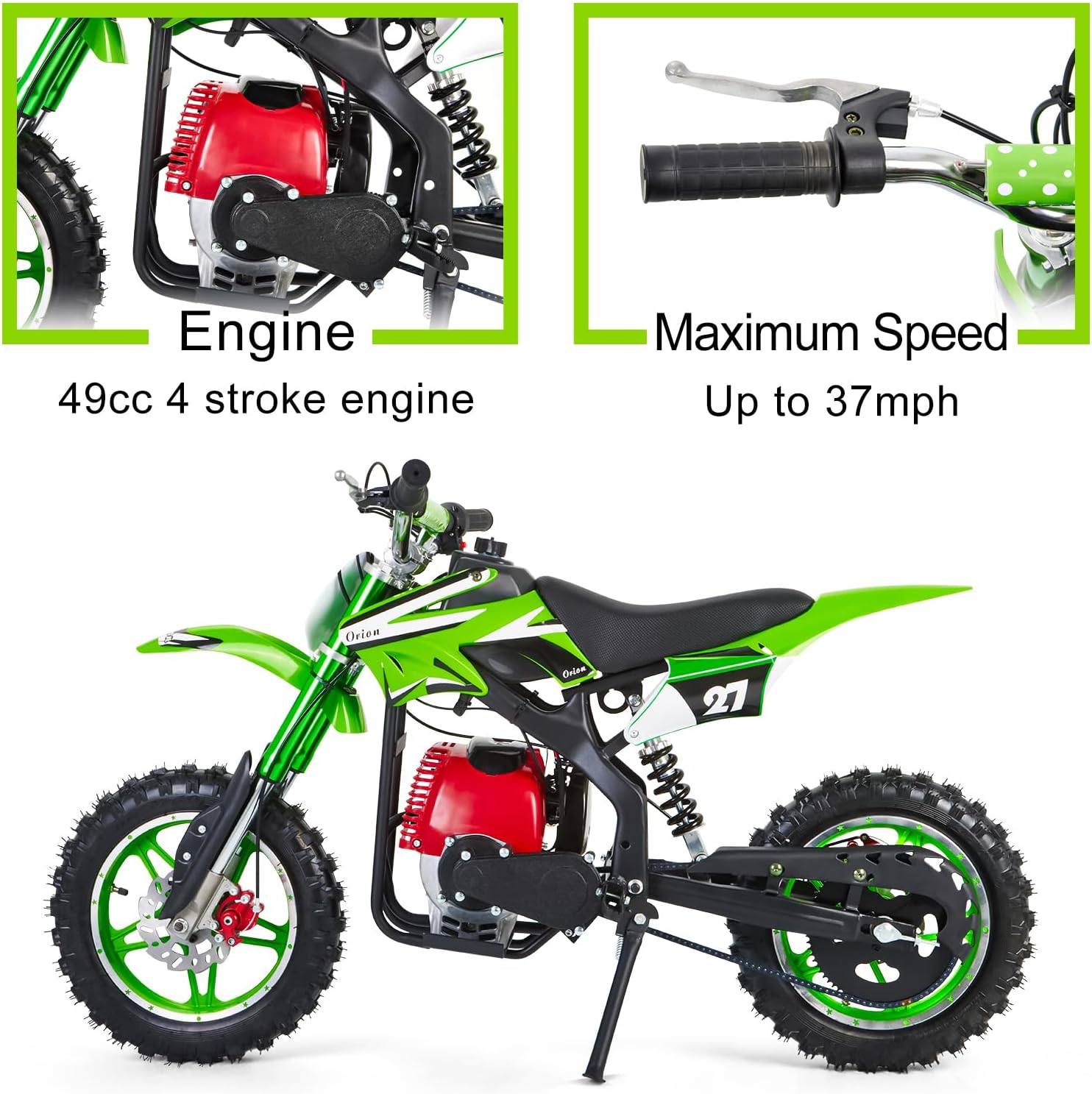 🌲🎅Year-end promotions🌲🎅gogogomoto 49cc Dirt Bike for Kids, 4-Stroke Mini Dirt Bike Pit Bike for Kid Off Road Gas Motorcycle for Child 8-14 Green