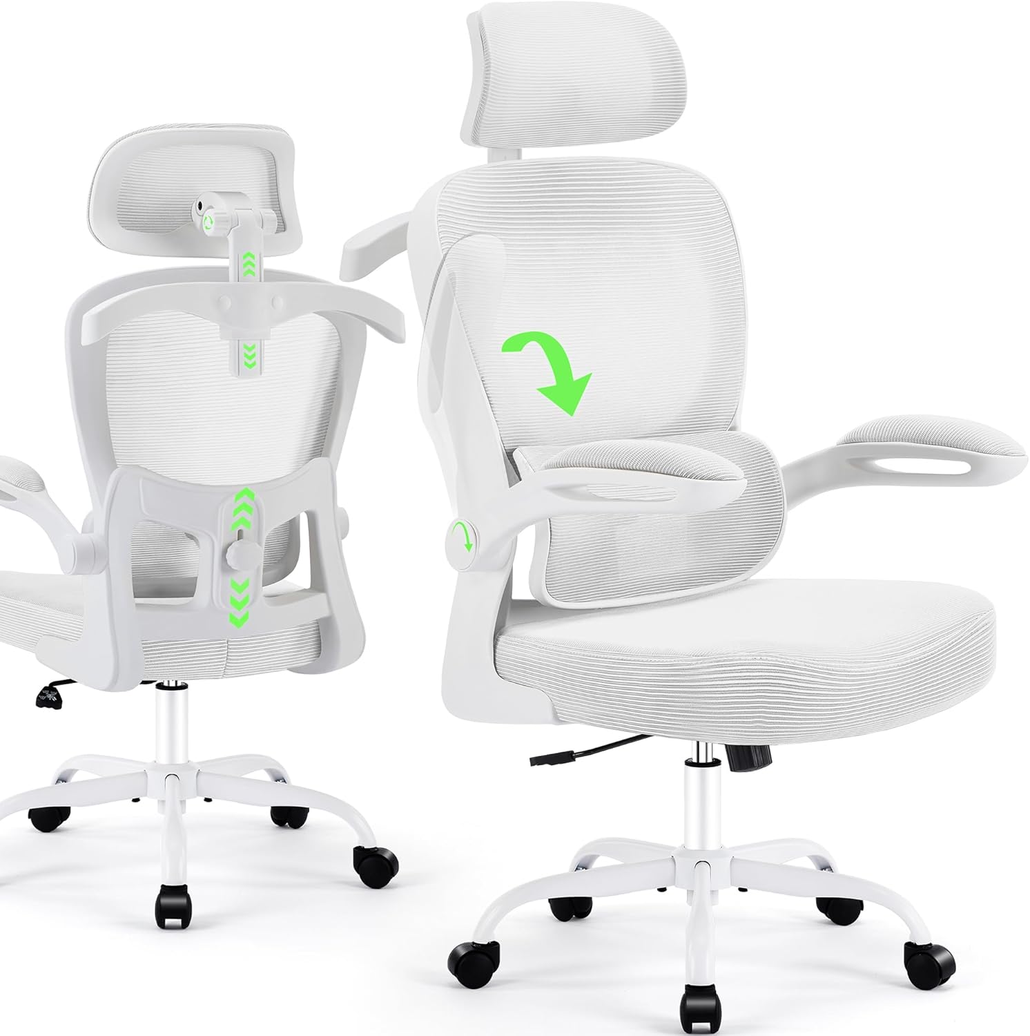 🔥【Buy 1 Get 2 Free】AreShark Office Chair Ergonomic Desk Chairs with Adjustable Lumbar Support& Headrest Hanger, High Back Breathable Mesh Chair with Wheels, Rolling Swivel Comfy Task Computer Chair for Home Work Gaming