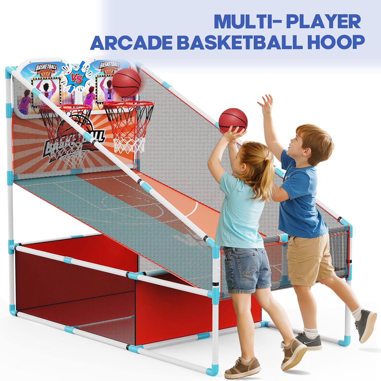 2-Player Arcade Basketball Game Set,Upgraded Indoor Hoop with LED Light Electronic Scoreboard 4 Balls,Carnival Games Sports Toys Kids 3-12 for Home Party Backyard Outdoor Boys Girls Toddlers Gifts