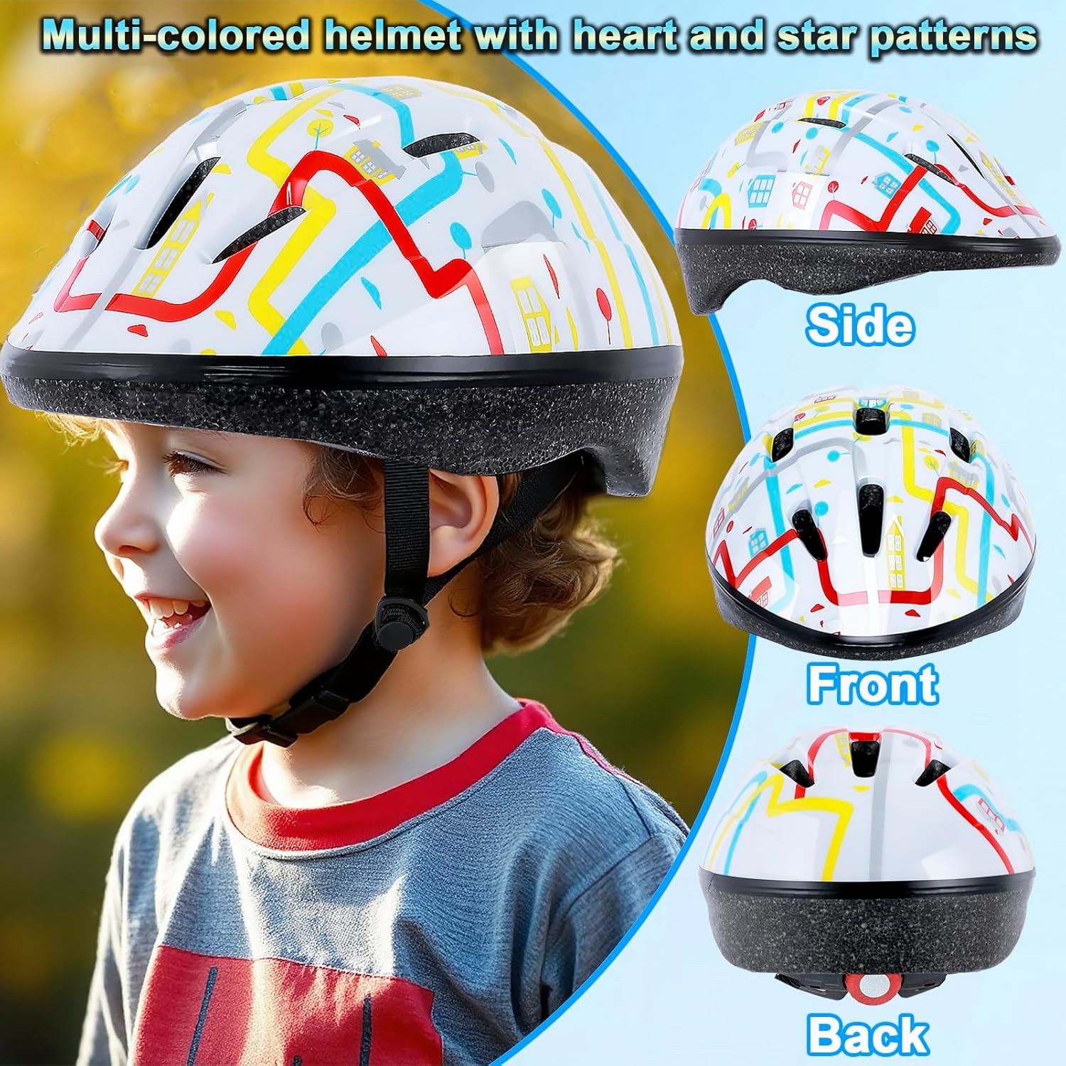 Lamsion Kids Helmet Adjustable for Kids Ages 3-8 Years Old Boys Girls, Toddler Helmet with Protective Sports Gear Set Knee Elbow Pads Wrist Guards for Cycling Skateboard Scooter