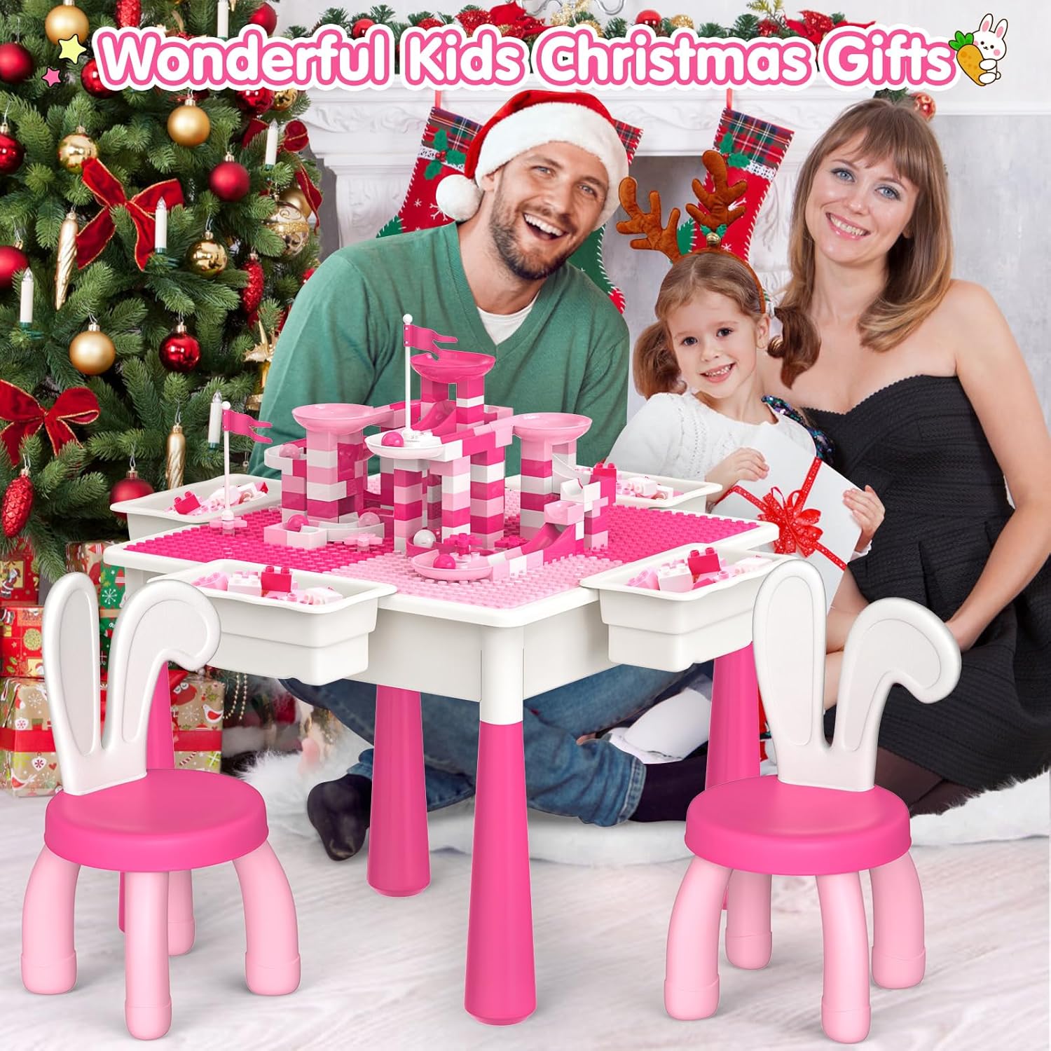 OCATO Kids Activity Table Toddlers Kids Table and Chair Set with 152Pcs Large Marble Run Building Blocks All in One Kid Play Water Tables Sand Tables, STEM Toys for Boys Girls 3 4 5 6 Year Old