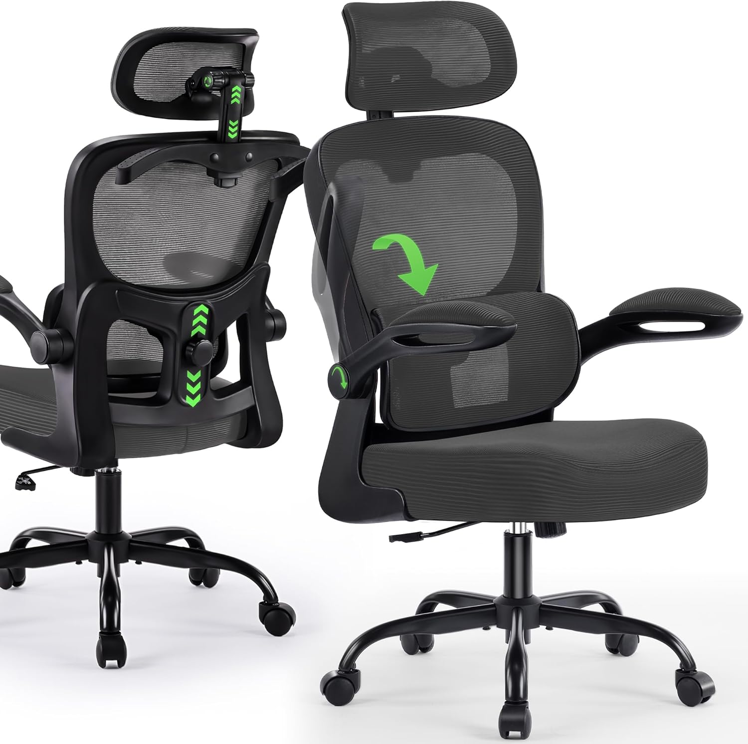 🔥【Buy 1 Get 2 Free】AreShark Office Chair Ergonomic Desk Chairs with Adjustable Lumbar Support& Headrest Hanger, High Back Breathable Mesh Chair with Wheels, Rolling Swivel Comfy Task Computer Chair for Home Work Gaming