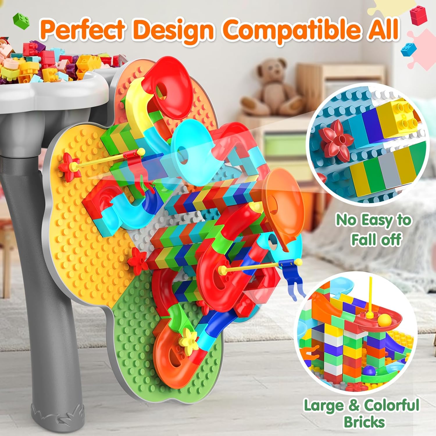 OCATO Kids Activity Table Toddlers Kids Table and Chair Set with 152Pcs Large Marble Run Building Blocks All in One Kid Play Water Tables Sand Tables, STEM Toys for Boys Girls 3 4 5 6 Year Old