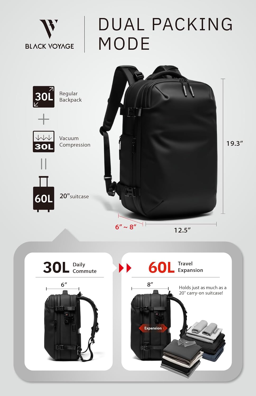 🌲🔥【Buy 1 Get 1 Free】Vortex Vacuum Seal Travel Backpack 60L Expandable Air Compression System Water Resistant TSA Lock Carry-On Suitcase Luggage Blue AERO - Vacuum Pump Included