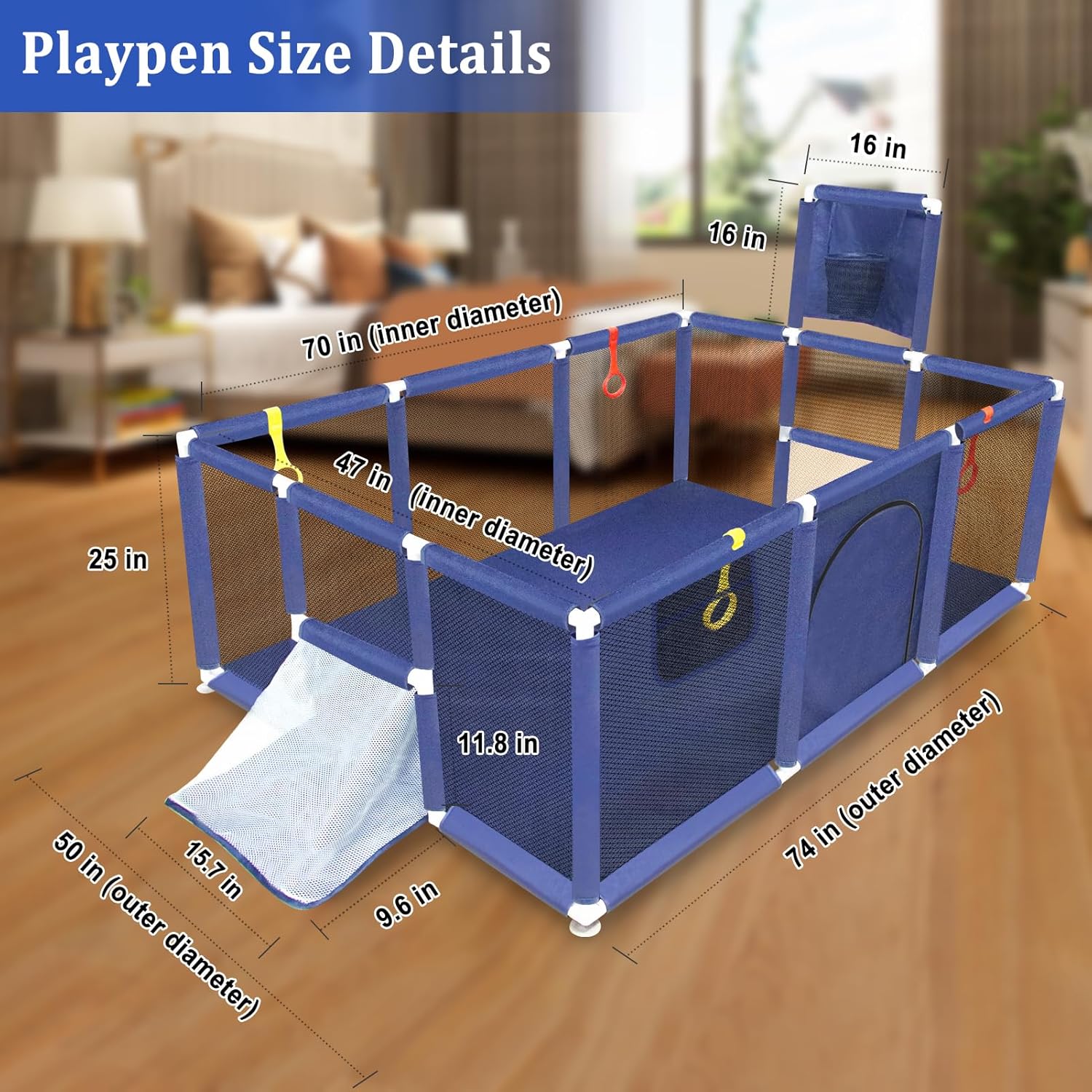 👉Price Reduction Notice👈 74×50 Large Playpen for Babies and Toddlers, Kids Playyard with Basketball Hoop & Football Nets, Comes with a Storage Carry Bag, Pull Up Rings, Sturdy Safety Play Pen w/Soft Breathable Mesh