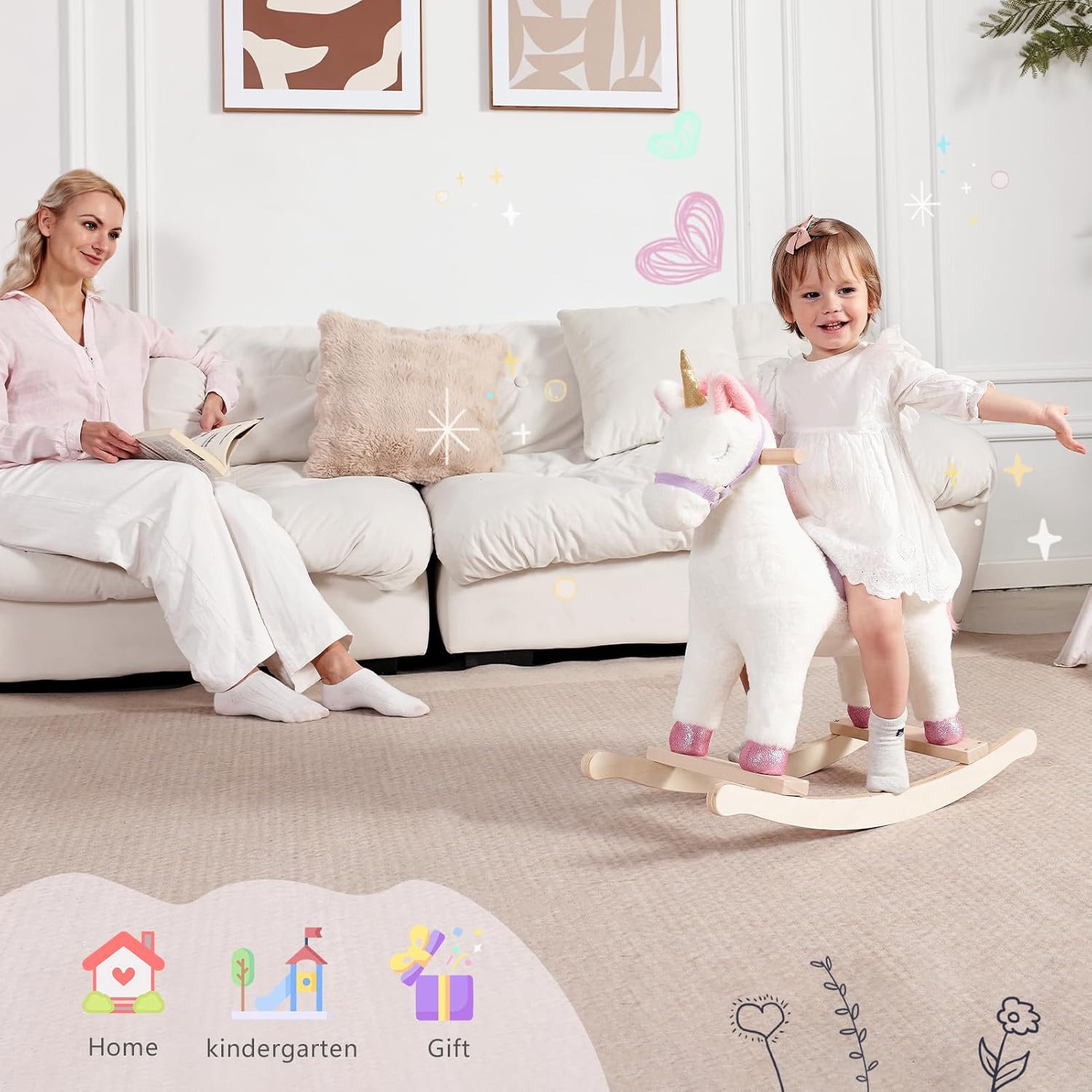 labebe - Baby Rocking Horse, Ride Unicorn, Kid Ride On Toy for 6 Month-3 Year Old, Infant (Boy Girl) Plush Animal Rocker, Toddler/Child Stuffed Ride Toy (Pink)