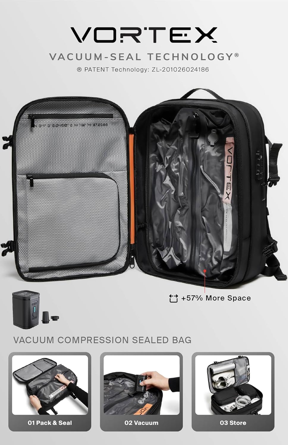🌲🔥【Buy 1 Get 1 Free】Vortex Vacuum Seal Travel Backpack 60L Expandable Air Compression System Water Resistant TSA Lock Carry-On Suitcase Luggage Blue AERO - Vacuum Pump Included
