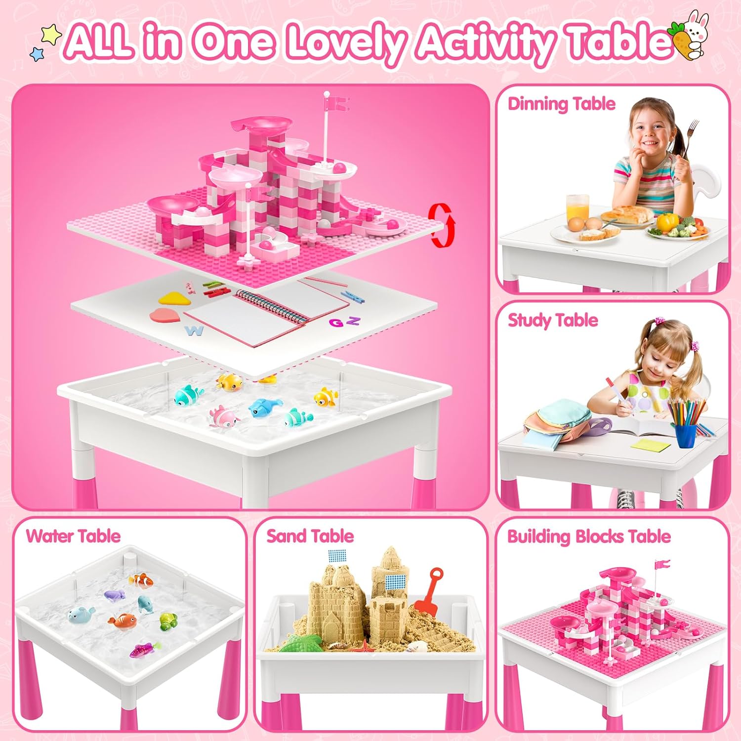 OCATO Kids Activity Table Toddlers Kids Table and Chair Set with 152Pcs Large Marble Run Building Blocks All in One Kid Play Water Tables Sand Tables, STEM Toys for Boys Girls 3 4 5 6 Year Old