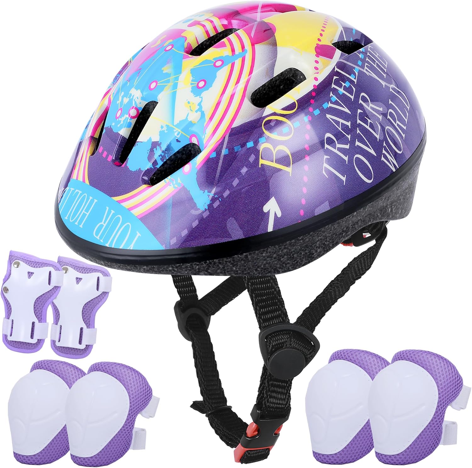 Lamsion Kids Helmet Adjustable for Kids Ages 3-8 Years Old Boys Girls, Toddler Helmet with Protective Sports Gear Set Knee Elbow Pads Wrist Guards for Cycling Skateboard Scooter