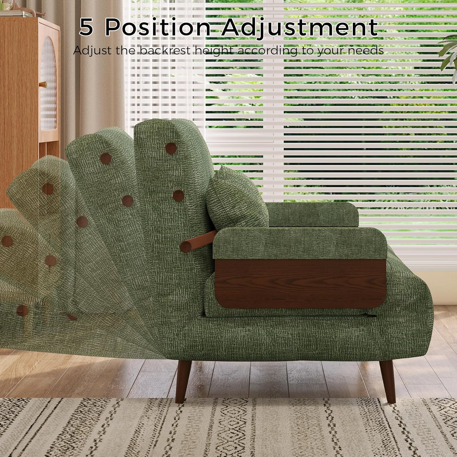 💢 JASIWAY Convertible Sleeper Chair Bed for Adults, 3 in 1 Linen Convertable Futon Chair with Pillow, Fold Out Single Sleeper Couch Guest Bed for Small Spaces, Bedroom, Office, Mid-Century Green, 43.3" | 5 Adjust Position, Multifunctional, Sturdy Frame, Breathable material, Easy Assembly