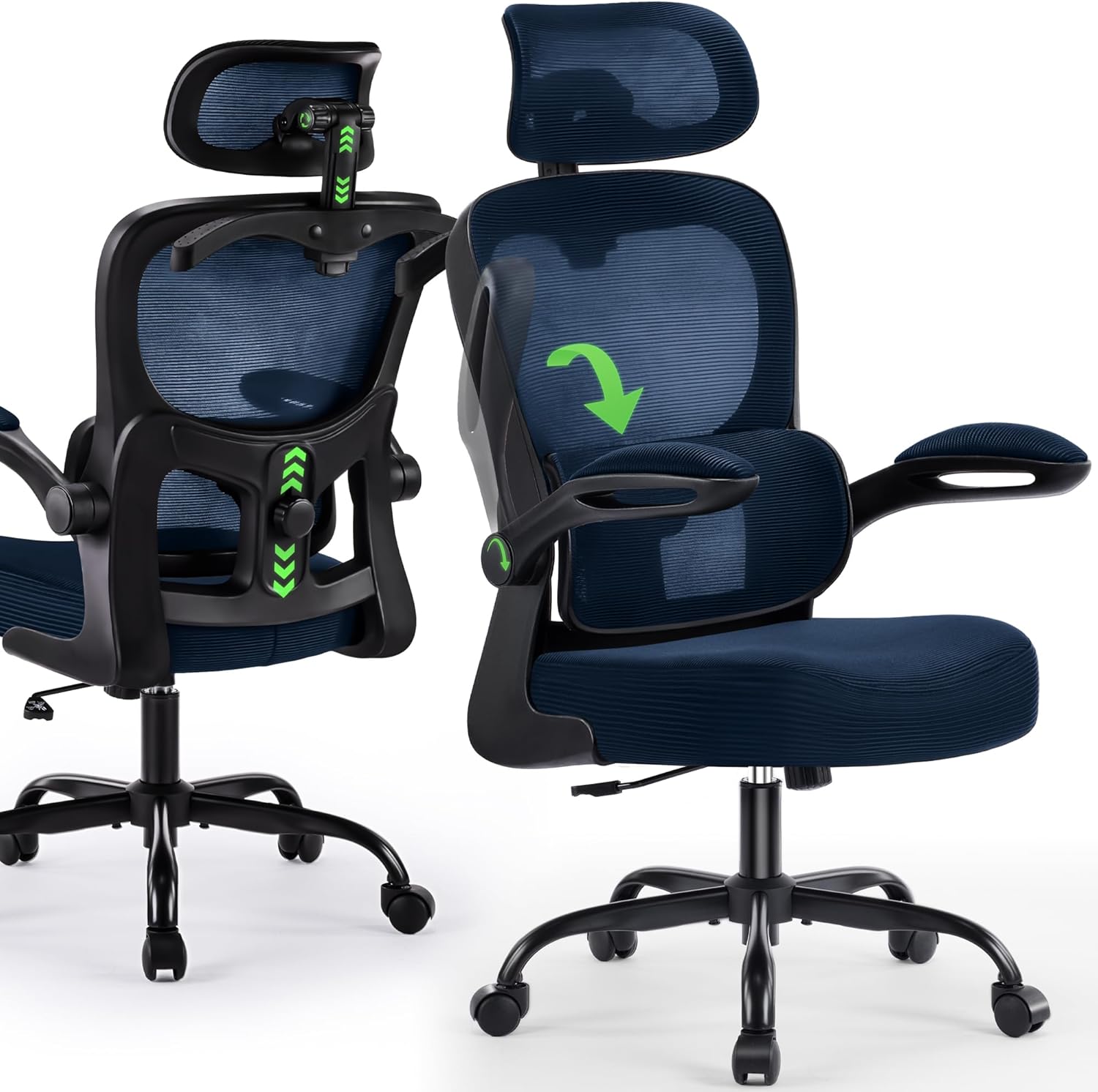 🔥【Buy 1 Get 2 Free】AreShark Office Chair Ergonomic Desk Chairs with Adjustable Lumbar Support& Headrest Hanger, High Back Breathable Mesh Chair with Wheels, Rolling Swivel Comfy Task Computer Chair for Home Work Gaming