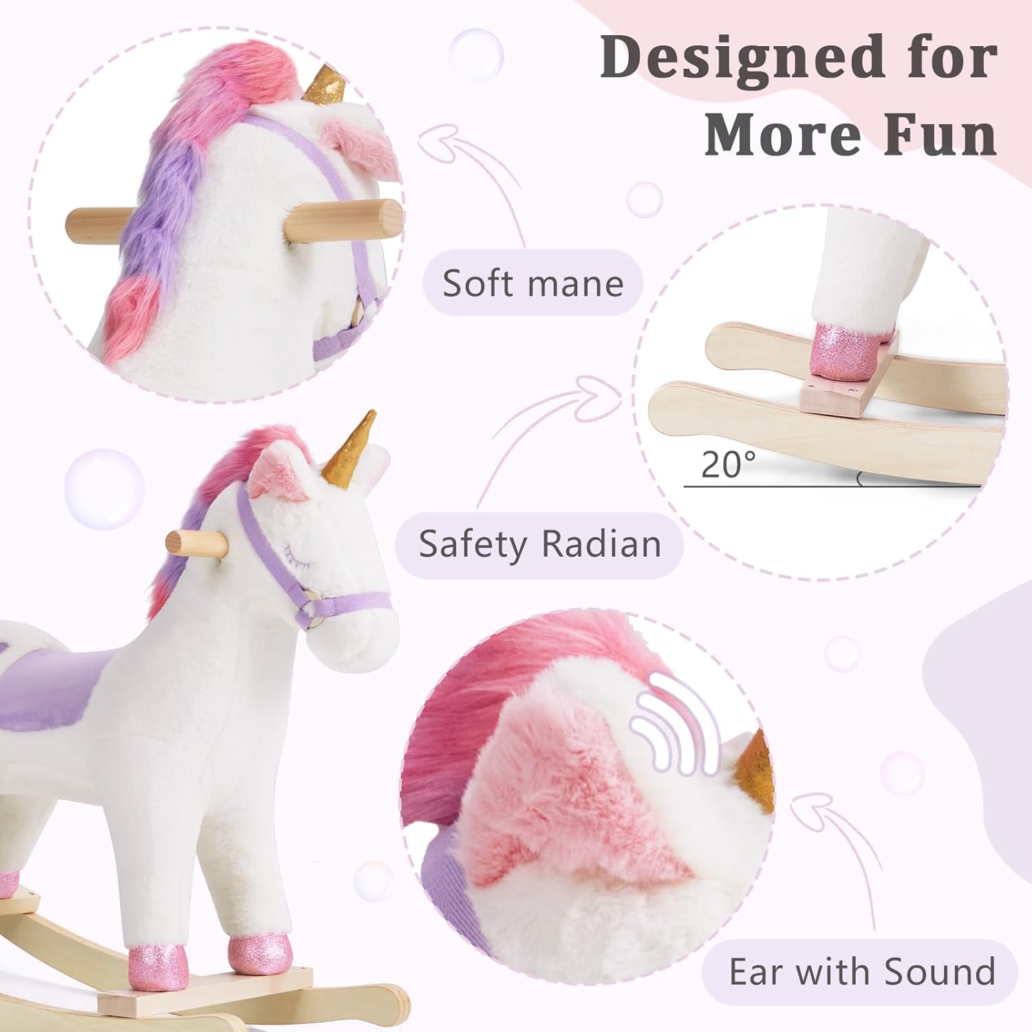 labebe - Baby Rocking Horse, Ride Unicorn, Kid Ride On Toy for 6 Month-3 Year Old, Infant (Boy Girl) Plush Animal Rocker, Toddler/Child Stuffed Ride Toy (Pink)