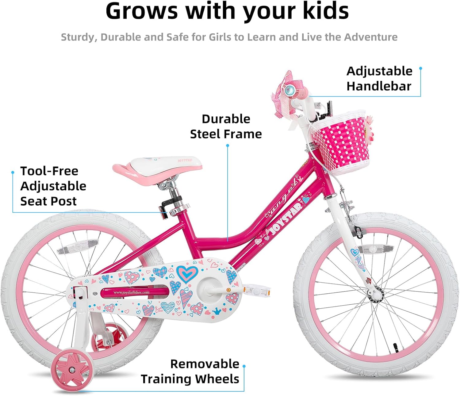 🌲Big clearance sale🎅 JOYSTAR Angel Girls Bike for Toddlers and Kids Ages 2-13 Years Old, 12 14 16 18 20 Inch Kids Bike with Training Wheels & Basket, 20 24 Inch Girls Bicycle with Handbrake & Kickstand