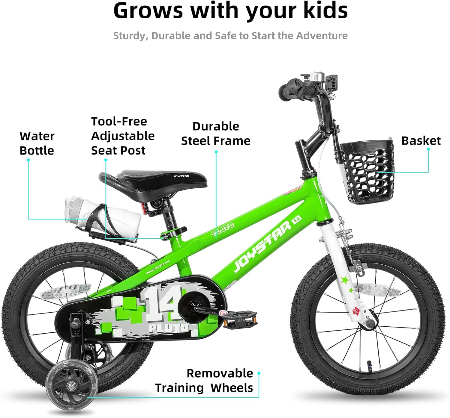 🌲Christmas Sale🎅 JOYSTAR Pluto 12 14 16 18 20 Inch Kids Bike with Light Up Training Wheels, Kids' Bicycle for Boys Girls Age 3-12 Years