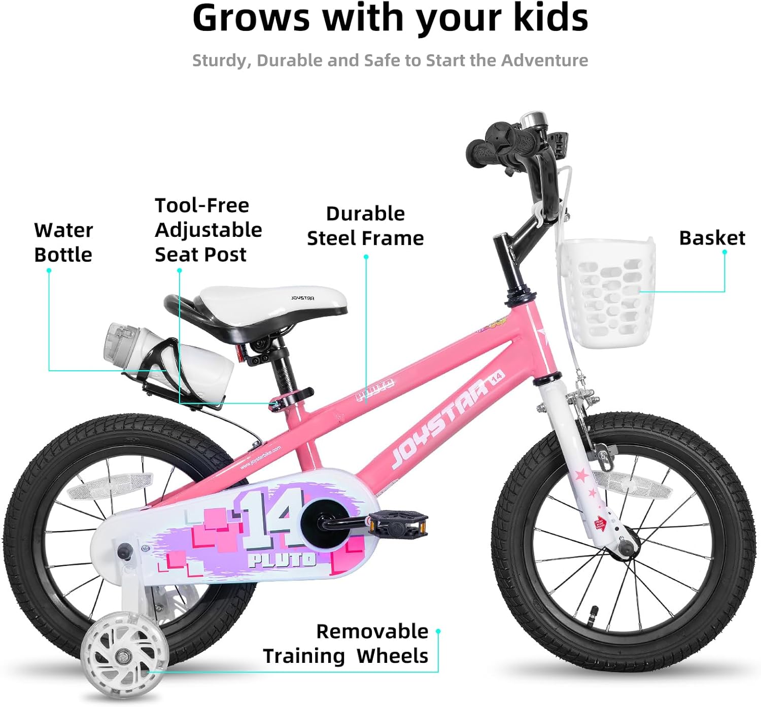🌲Christmas Sale🎅 JOYSTAR Pluto 12 14 16 18 20 Inch Kids Bike with Light Up Training Wheels, Kids' Bicycle for Boys Girls Age 3-12 Years