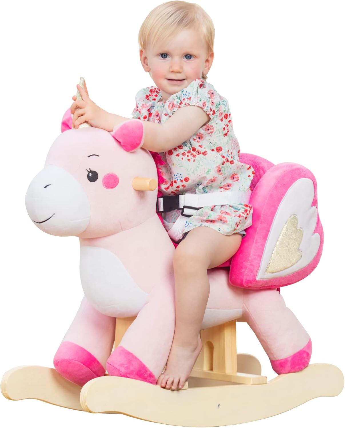 labebe - Baby Rocking Horse, Ride Unicorn, Kid Ride On Toy for 6 Month-3 Year Old, Infant (Boy Girl) Plush Animal Rocker, Toddler/Child Stuffed Ride Toy (Pink)