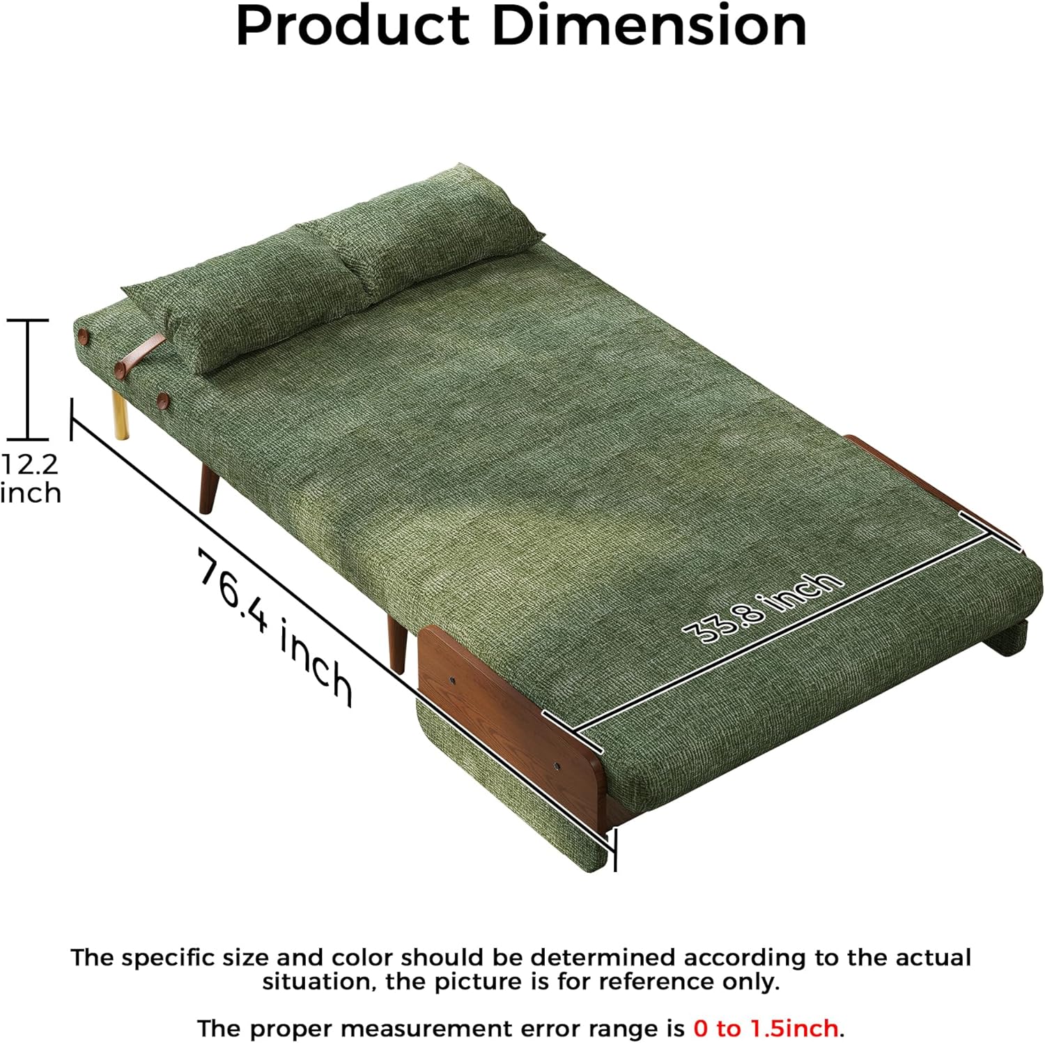 💢 JASIWAY Convertible Sleeper Chair Bed for Adults, 3 in 1 Linen Convertable Futon Chair with Pillow, Fold Out Single Sleeper Couch Guest Bed for Small Spaces, Bedroom, Office, Mid-Century Green, 43.3" | 5 Adjust Position, Multifunctional, Sturdy Frame, Breathable material, Easy Assembly