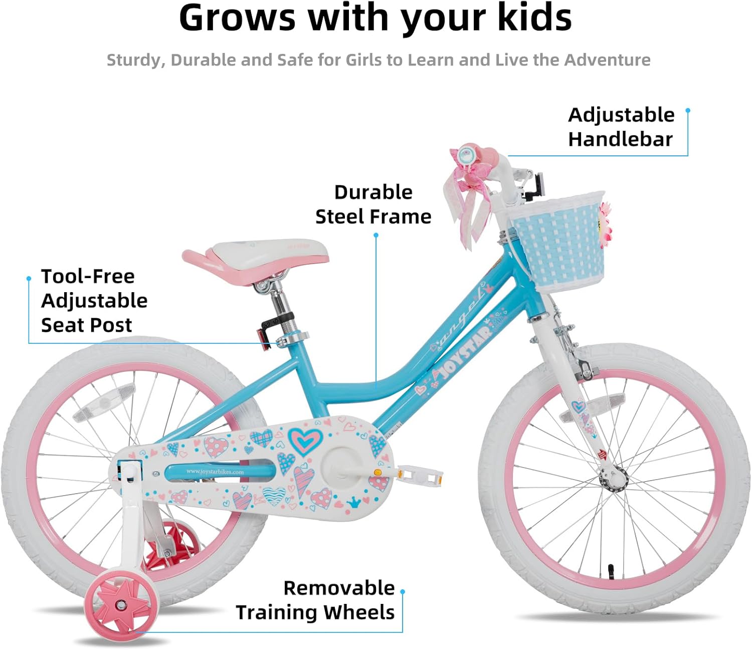 🌲Big clearance sale🎅 JOYSTAR Angel Girls Bike for Toddlers and Kids Ages 2-13 Years Old, 12 14 16 18 20 Inch Kids Bike with Training Wheels & Basket, 20 24 Inch Girls Bicycle with Handbrake & Kickstand