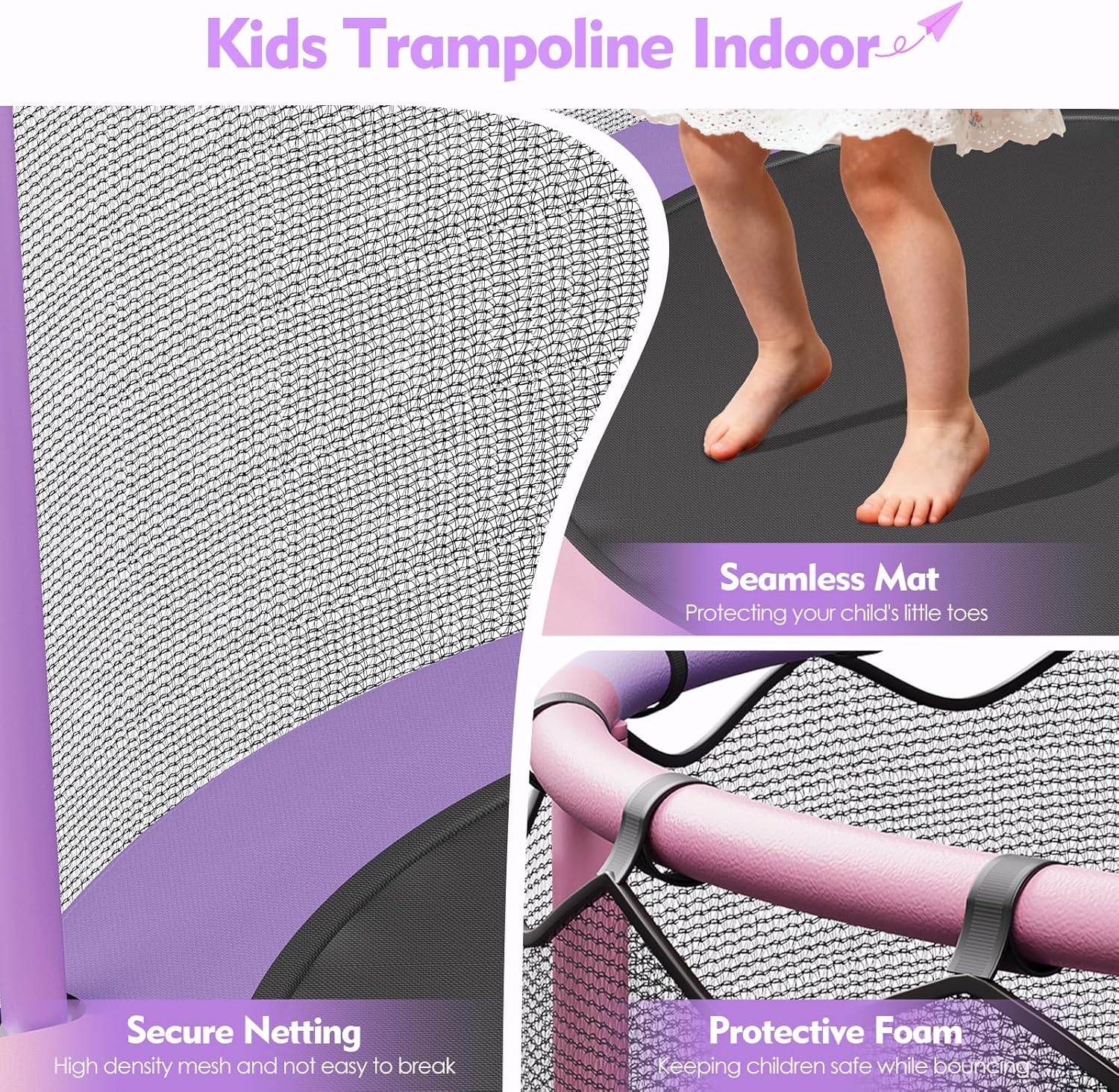 🔥【Year-end promotion】55/60 Trampoline for Kids, 4.5/5 FT Toddler Trampoline with Enclosur Net, Basketball Hoop & Sandbag, 440 LBS Capacity, Adjustable Height，Gifts for Ages 3-12 Boys & Girls