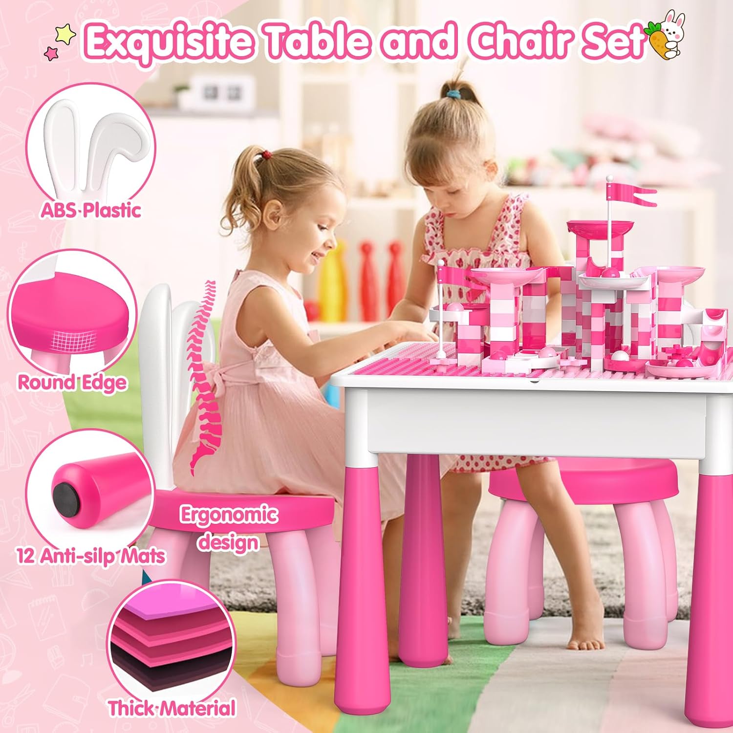 OCATO Kids Activity Table Toddlers Kids Table and Chair Set with 152Pcs Large Marble Run Building Blocks All in One Kid Play Water Tables Sand Tables, STEM Toys for Boys Girls 3 4 5 6 Year Old