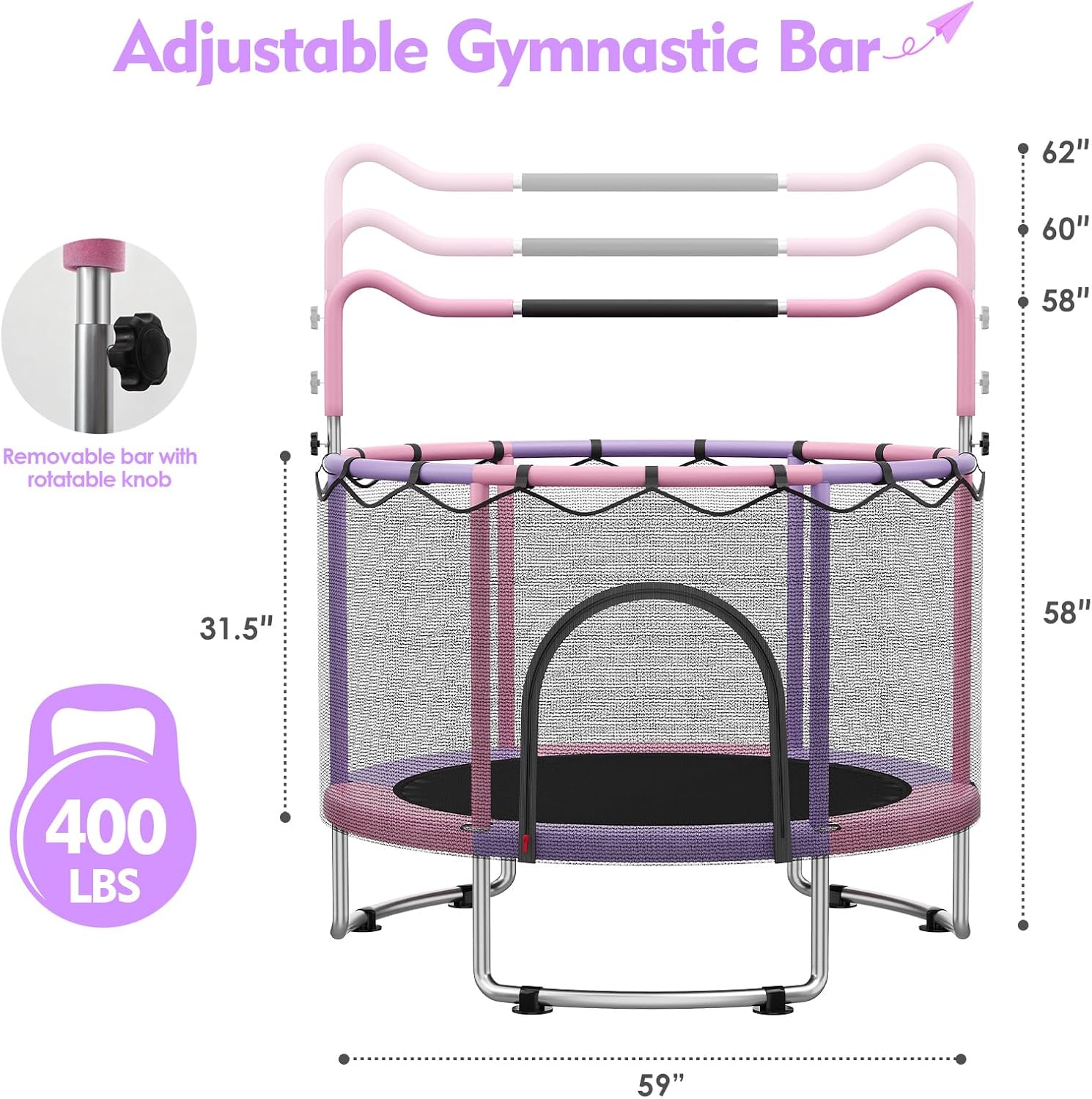 🔥【Year-end promotion】55/60 Trampoline for Kids, 4.5/5 FT Toddler Trampoline with Enclosur Net, Basketball Hoop & Sandbag, 440 LBS Capacity, Adjustable Height，Gifts for Ages 3-12 Boys & Girls