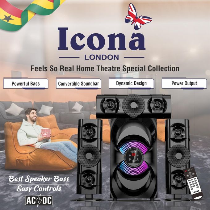 🌲🎅Year-end promotions🌲🎅 DM-S4 Bluetooth 5.3 Speakers Home Theater 3.1 Channels with Remote Control, 60W, Subwoofer, Black/Wood, RCA, USB, Radio/FM Connections.