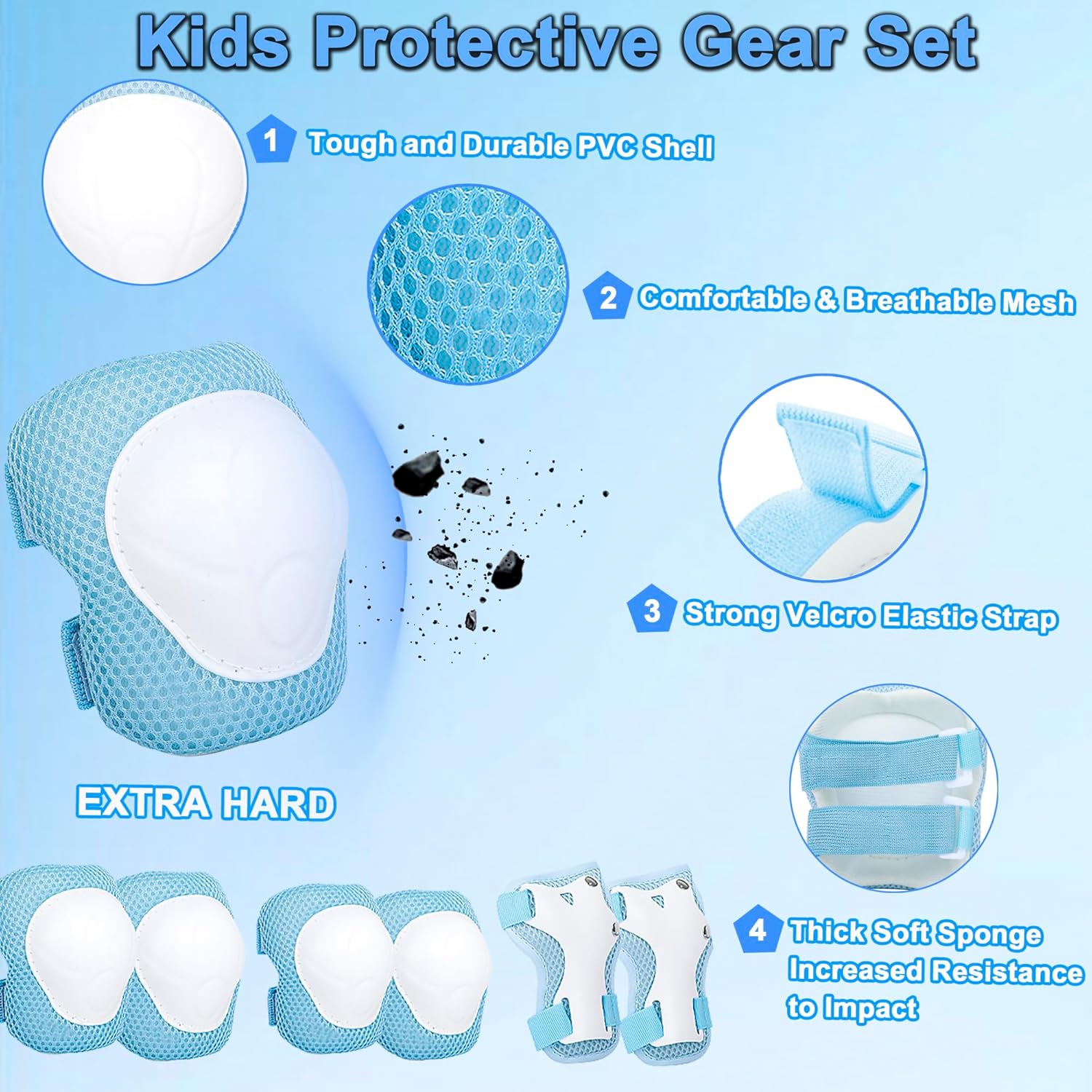 Lamsion Kids Helmet Adjustable for Kids Ages 3-8 Years Old Boys Girls, Toddler Helmet with Protective Sports Gear Set Knee Elbow Pads Wrist Guards for Cycling Skateboard Scooter