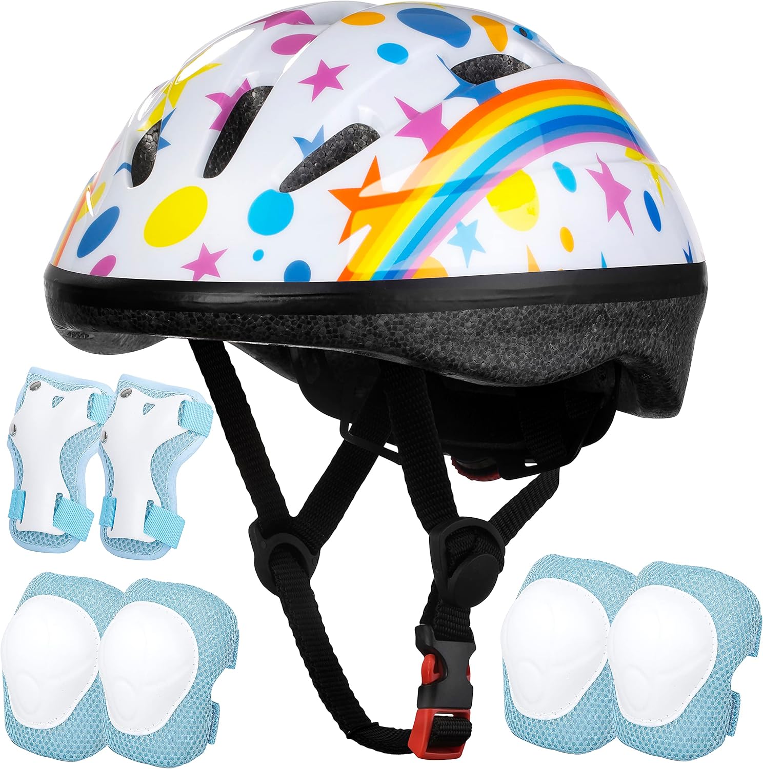 Lamsion Kids Helmet Adjustable for Kids Ages 3-8 Years Old Boys Girls, Toddler Helmet with Protective Sports Gear Set Knee Elbow Pads Wrist Guards for Cycling Skateboard Scooter