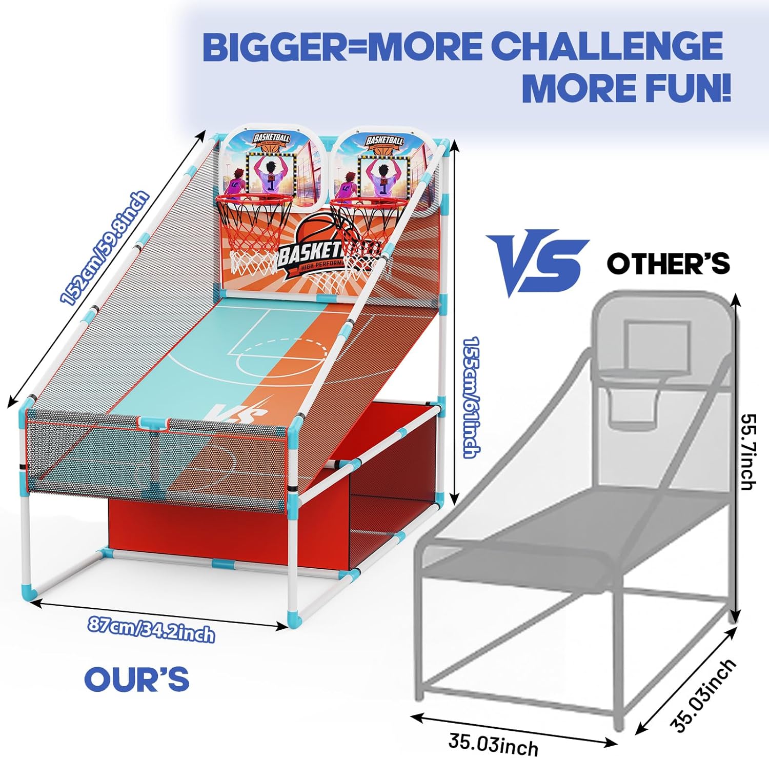 2-Player Arcade Basketball Game Set,Upgraded Indoor Hoop with LED Light Electronic Scoreboard 4 Balls,Carnival Games Sports Toys Kids 3-12 for Home Party Backyard Outdoor Boys Girls Toddlers Gifts