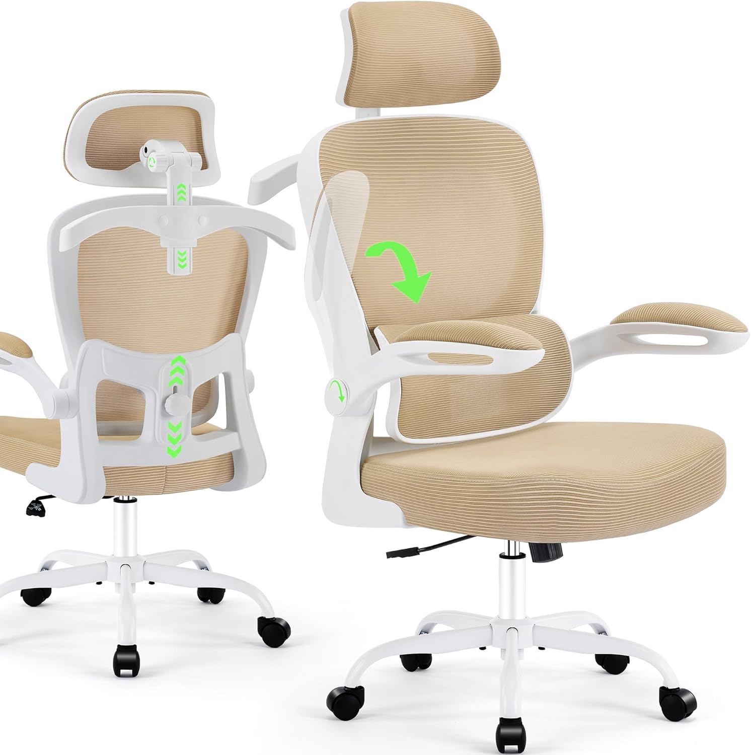 🔥【Buy 1 Get 2 Free】AreShark Office Chair Ergonomic Desk Chairs with Adjustable Lumbar Support& Headrest Hanger, High Back Breathable Mesh Chair with Wheels, Rolling Swivel Comfy Task Computer Chair for Home Work Gaming