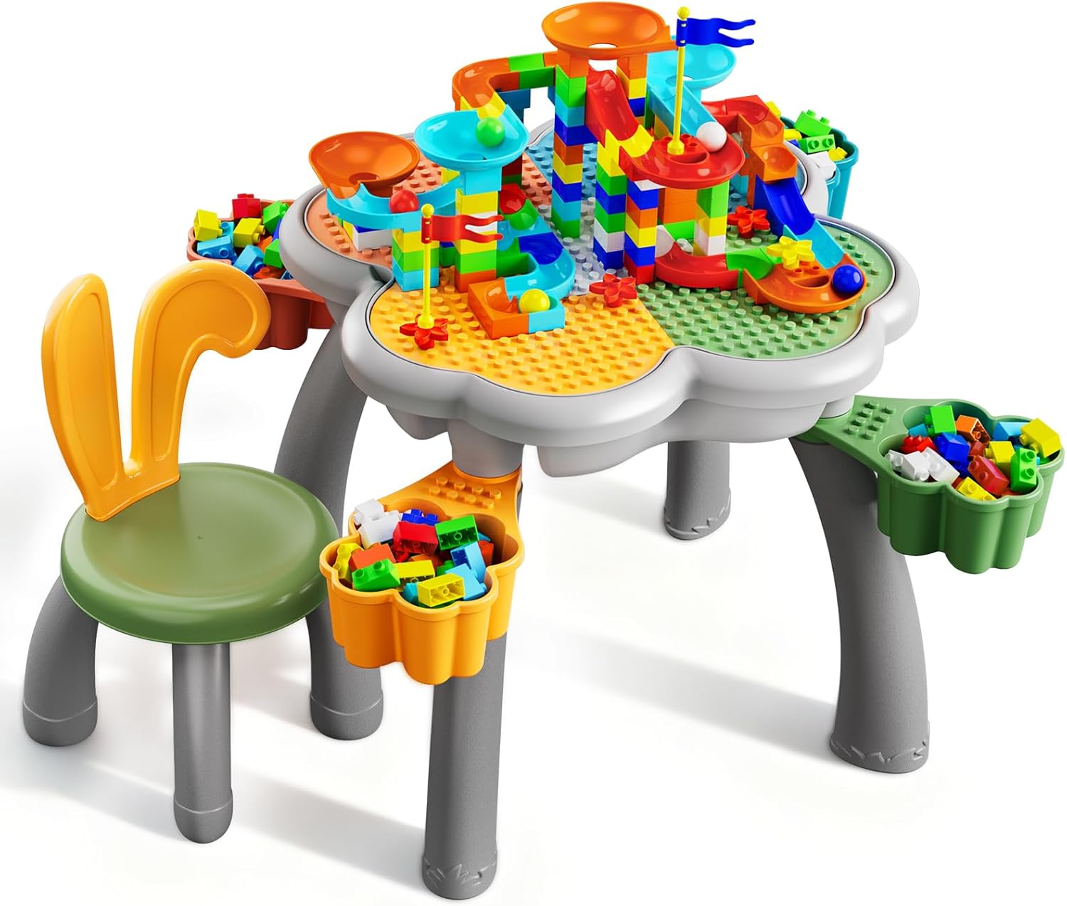 OCATO Kids Activity Table Toddlers Kids Table and Chair Set with 152Pcs Large Marble Run Building Blocks All in One Kid Play Water Tables Sand Tables, STEM Toys for Boys Girls 3 4 5 6 Year Old