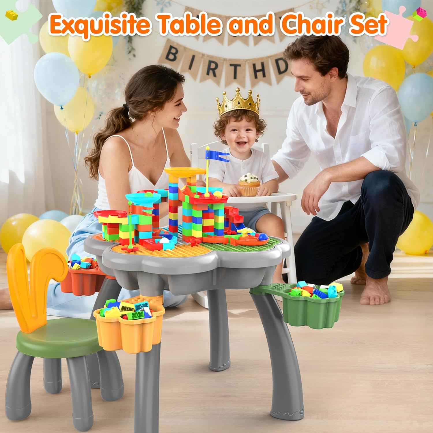 OCATO Kids Activity Table Toddlers Kids Table and Chair Set with 152Pcs Large Marble Run Building Blocks All in One Kid Play Water Tables Sand Tables, STEM Toys for Boys Girls 3 4 5 6 Year Old