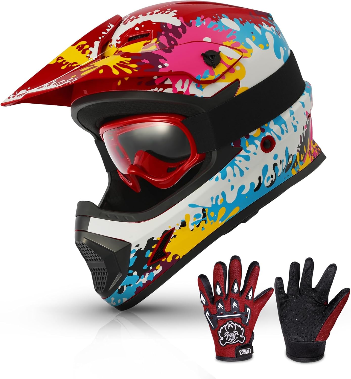 🌲🎅Year-end promotions🌲🎅TCMT DOT Youth Kids Dirt Bike Helmet Youth Motocross Helmet Full Face ATV Four Wheeler Motorcycle BMX Helmet for Boys Girls, Off-Road Protective Gear with Goggles Gloves New