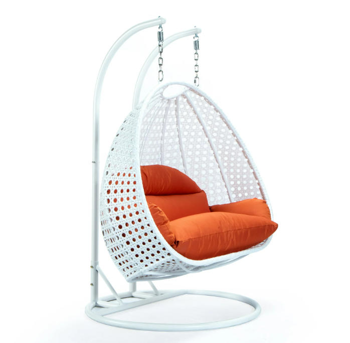 😍【Buy 1 Get 1 Free】LeisureMod Modern Beige Wicker Hanging Double Seater Egg Swing Chair with Cushion