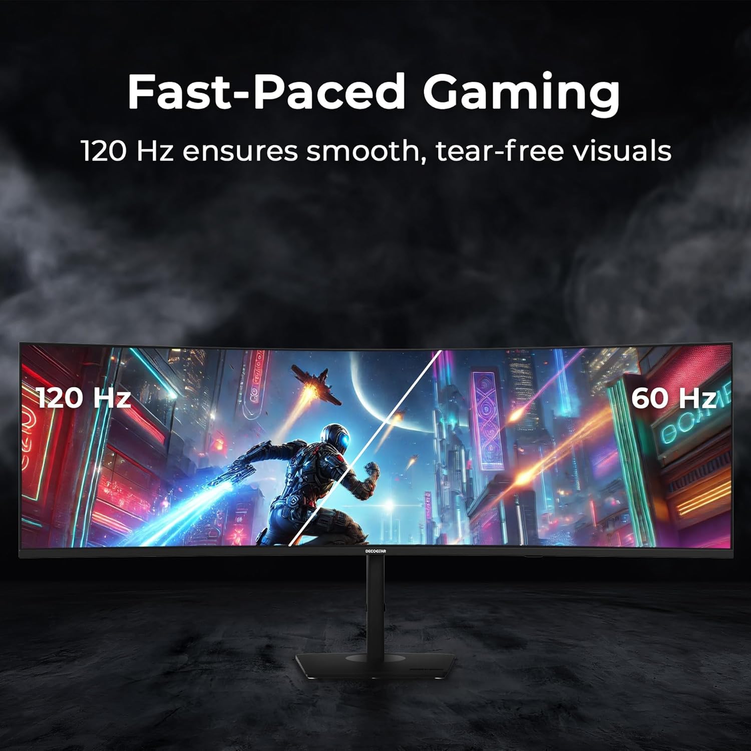 Deco Gear Curved 49” Super Ultrawide Gaming Monitor, 32:9 WDFHD 3840×1080, 144Hz, 4ms, 3000:1 VA, HDR400, Adaptive Sync, USB-C 65W, HDMI/DP, PBP/PIP, KVM, 1800R, American Seller