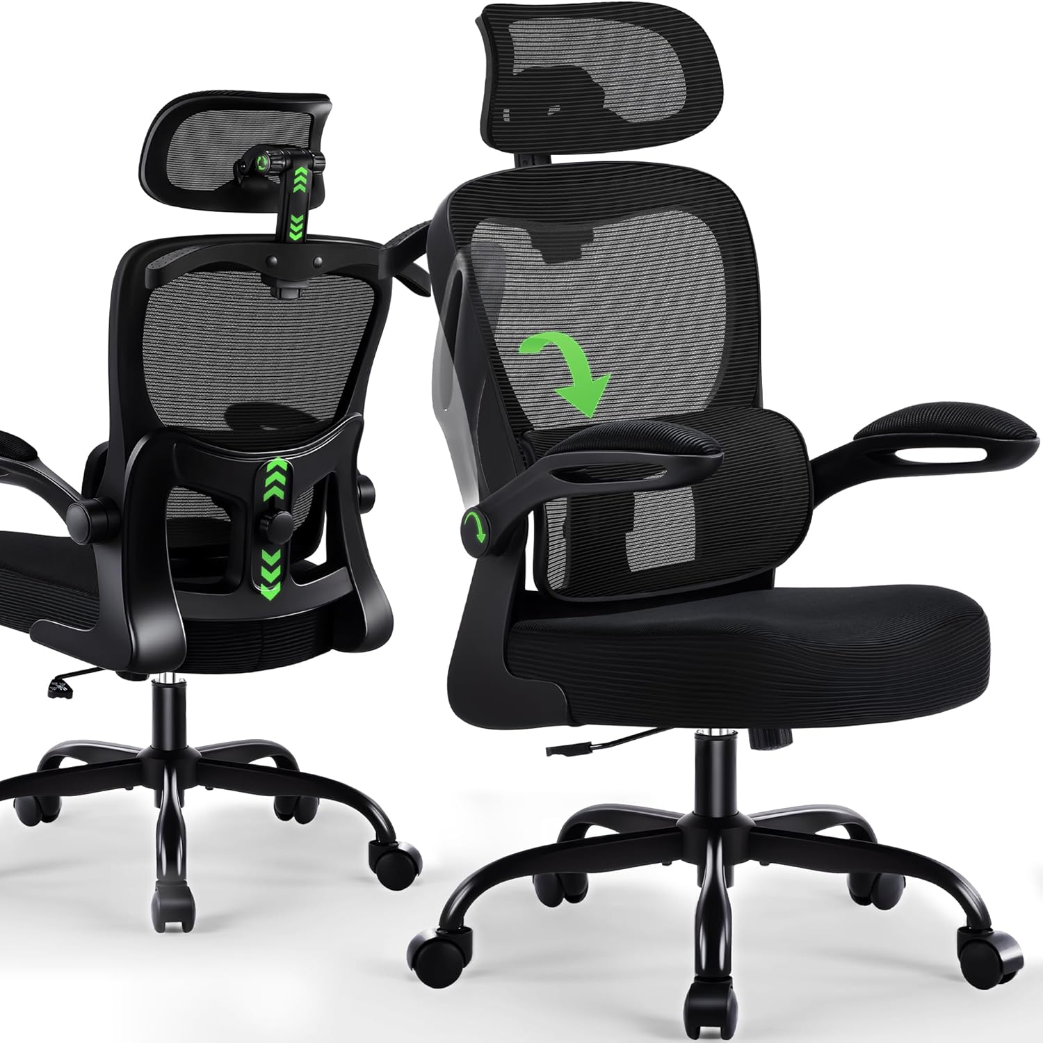 🔥【Buy 1 Get 2 Free】AreShark Office Chair Ergonomic Desk Chairs with Adjustable Lumbar Support& Headrest Hanger, High Back Breathable Mesh Chair with Wheels, Rolling Swivel Comfy Task Computer Chair for Home Work Gaming