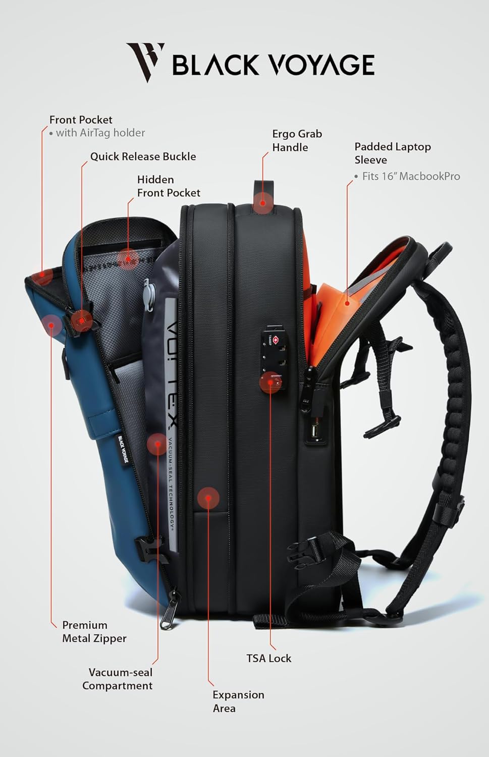 🌲🔥【Buy 1 Get 1 Free】Vortex Vacuum Seal Travel Backpack 60L Expandable Air Compression System Water Resistant TSA Lock Carry-On Suitcase Luggage Blue AERO - Vacuum Pump Included