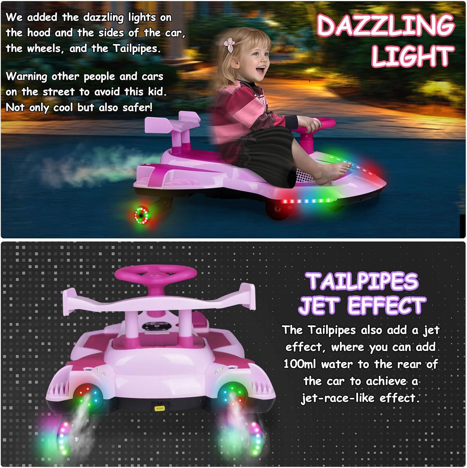 🔥【Buy 1 Get 1 Free】12V Electric Wiggle Car Ride On Toy, Swing Car with Pedal, for Kids from Ages 3 and Up, Birthday Gifts for Boys and Girls, Anti-Rollover, Flashing Wheels