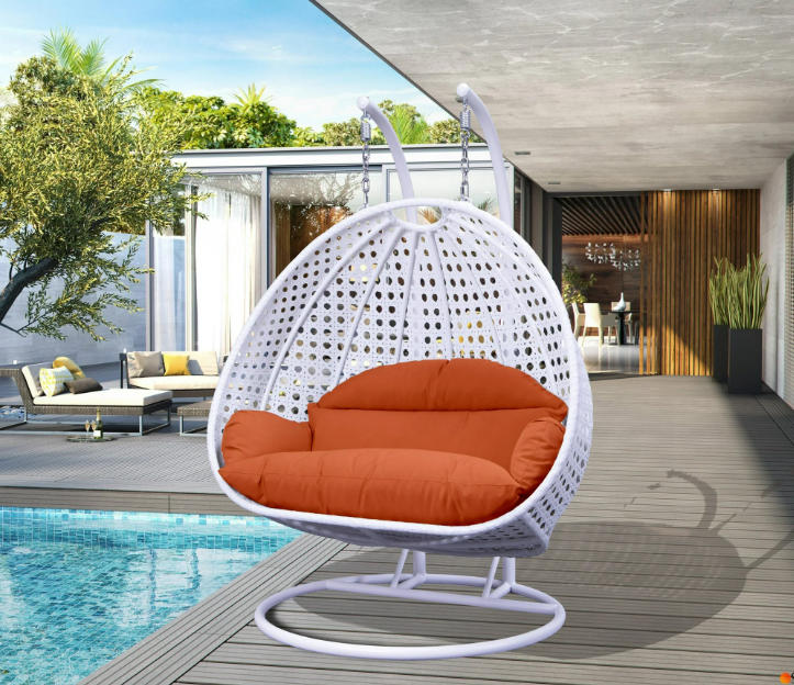 😍【Buy 1 Get 1 Free】LeisureMod Modern Beige Wicker Hanging Double Seater Egg Swing Chair with Cushion
