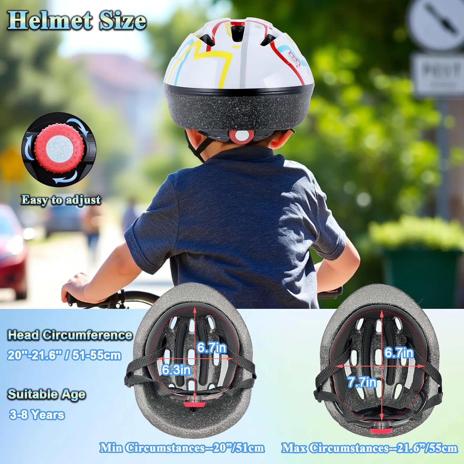 Lamsion Kids Helmet Adjustable for Kids Ages 3-8 Years Old Boys Girls, Toddler Helmet with Protective Sports Gear Set Knee Elbow Pads Wrist Guards for Cycling Skateboard Scooter